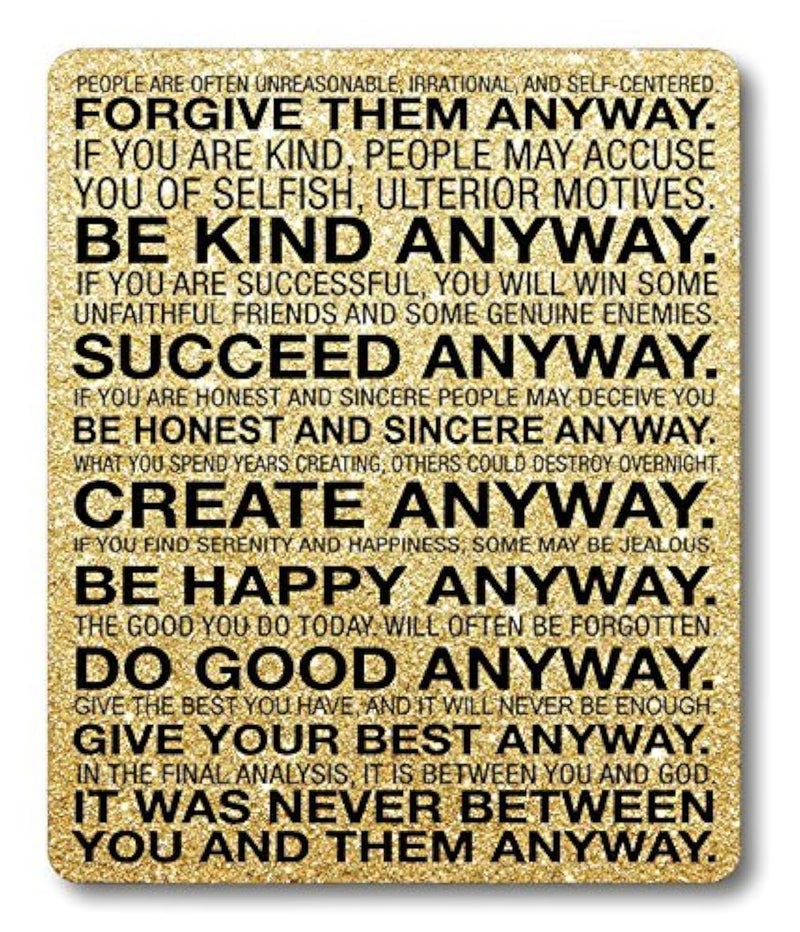 Smooffly Gaming Mouse Pad Custom,Mother Teresa Anyway Quote Mouse pad 9.5 X 7.9 Inch (240mmX200mmX3mm) - Image 1